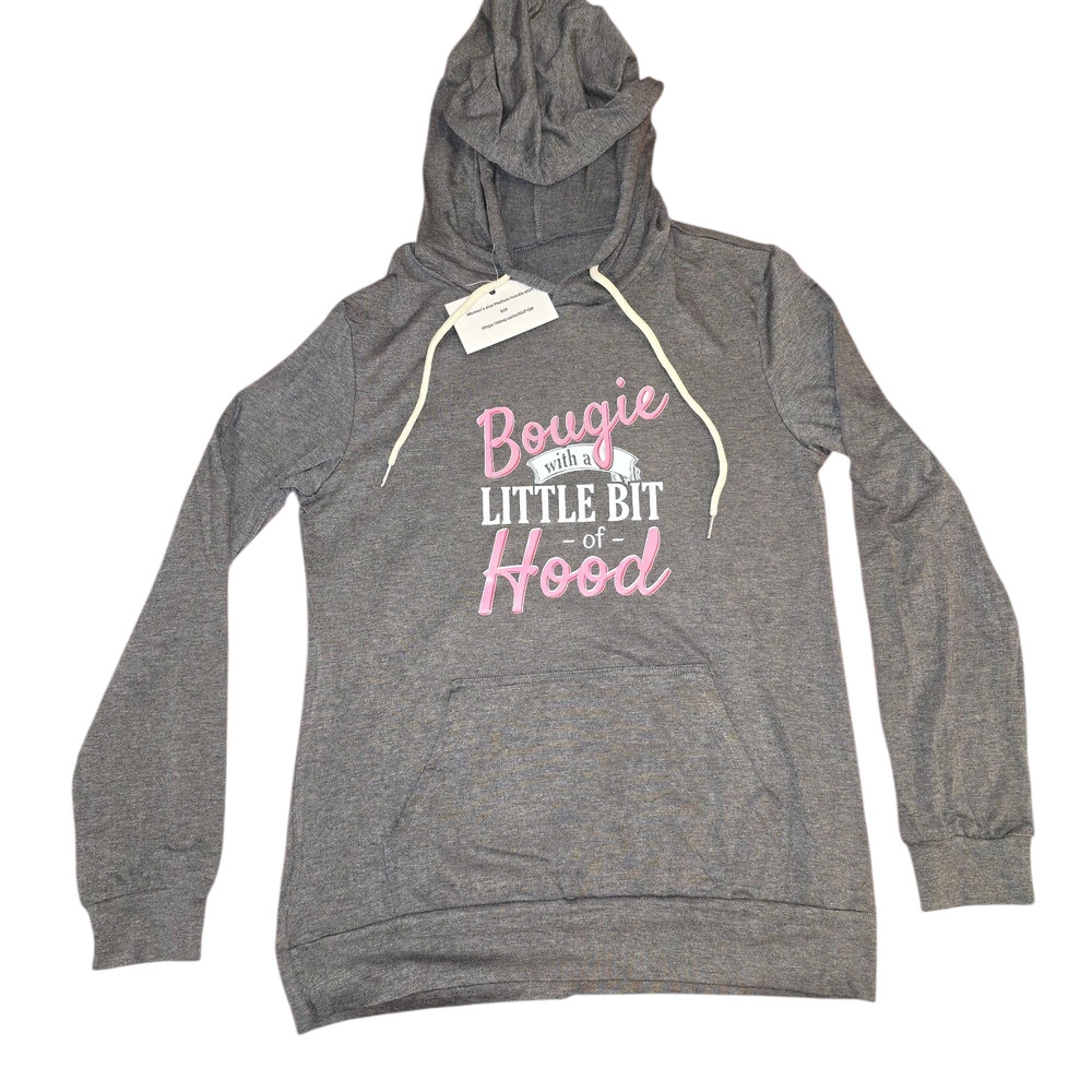 Gray Hoodie with Pink and White Print